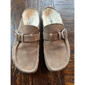 Birkenstock Buckley Shearling Taupe Suede Leather Clogs SZ  EU41 W10 / M8 NEW